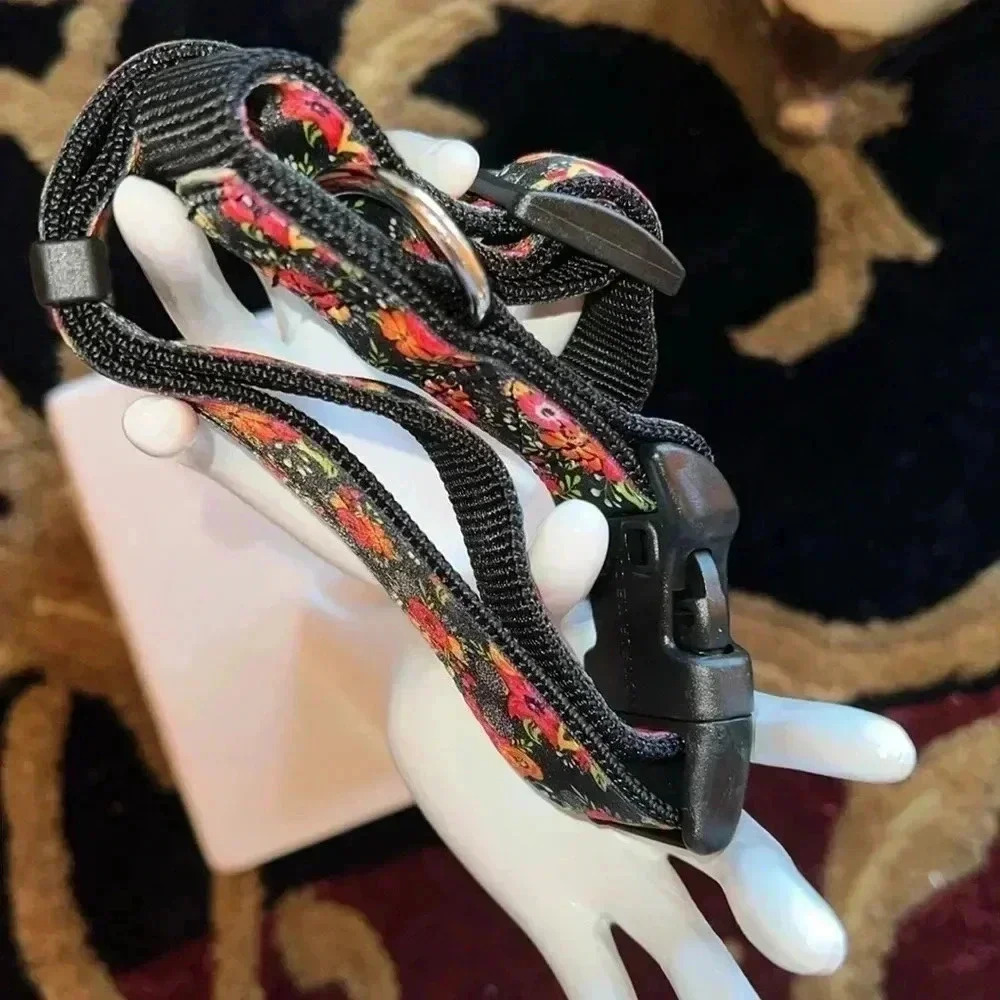 Dog Collar Orange Pink Floral Black Extra Large Heavy Duty Quick Release Collar - Picture 2 of 16